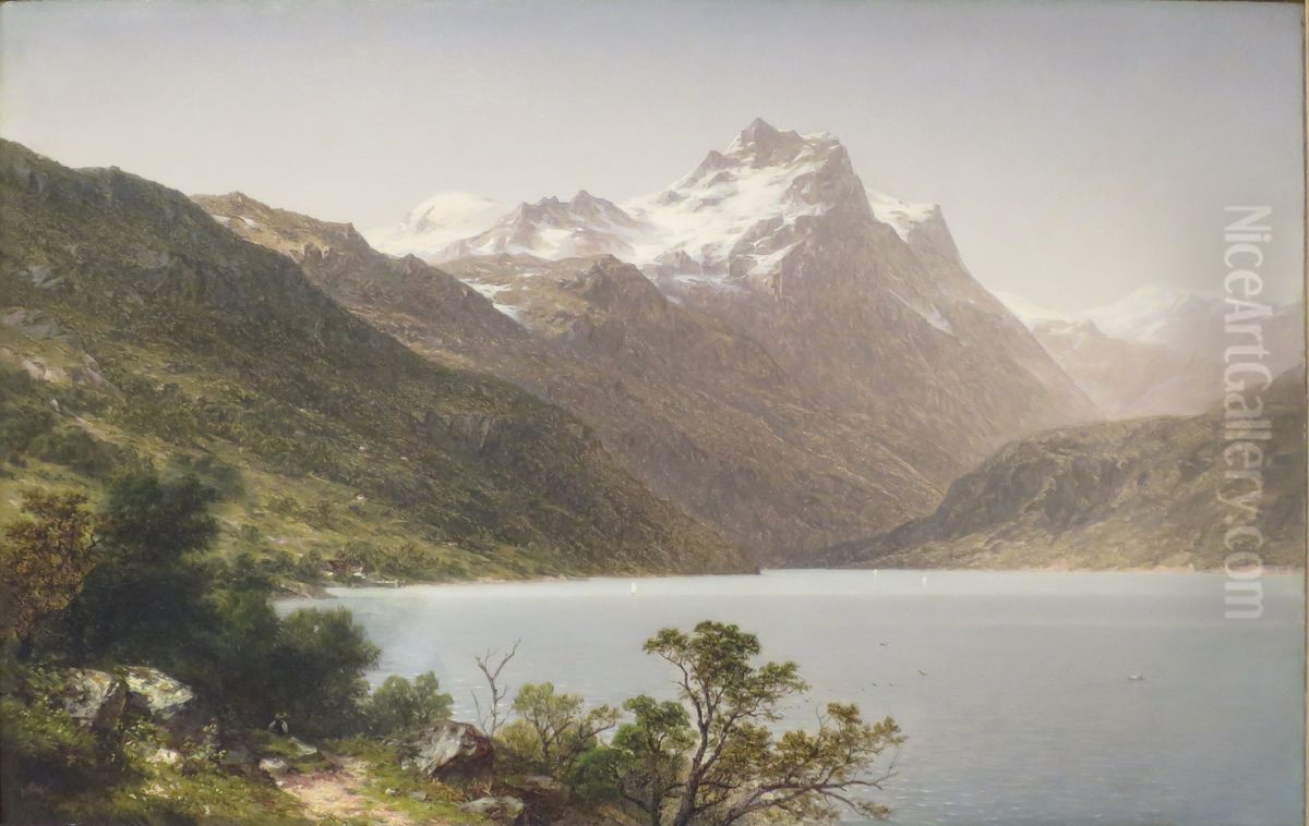 Alpine Lake Oil Painting by John William Casilear