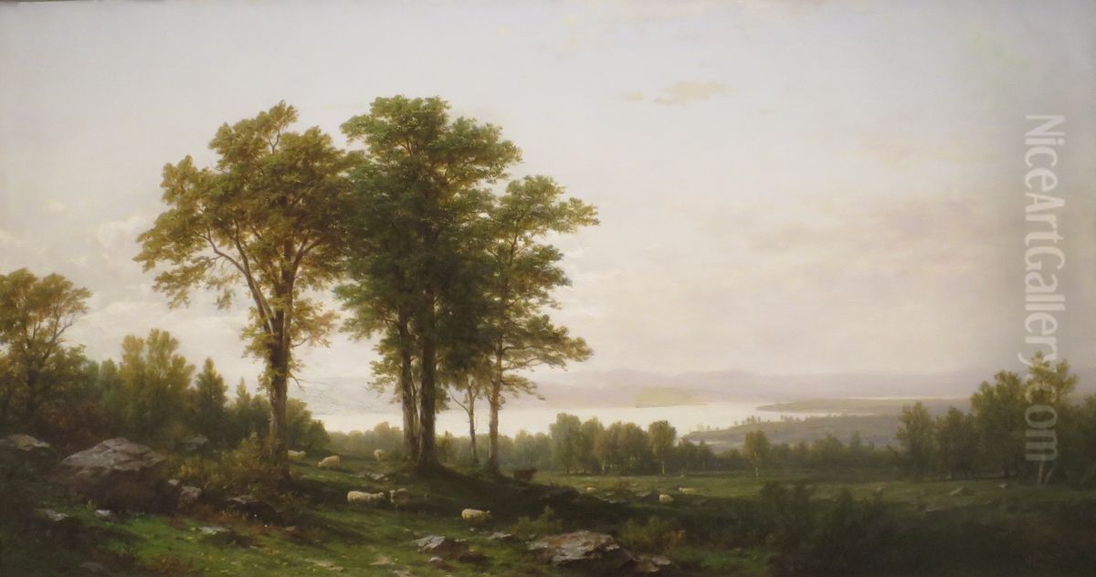 River Landscape with Sheep Oil Painting by John William Casilear