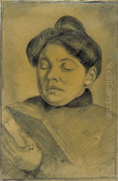 Portrait of Agnita Feis Reading the Bible Oil Painting by Theo van Doesburg