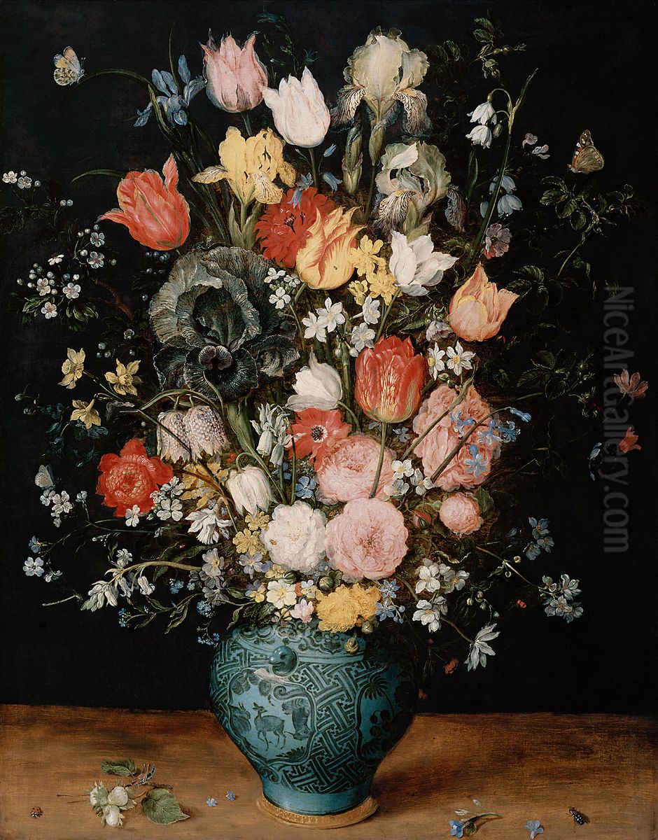 Blumenstrauss in einer blauen Vase Oil Painting by Jan Brughel