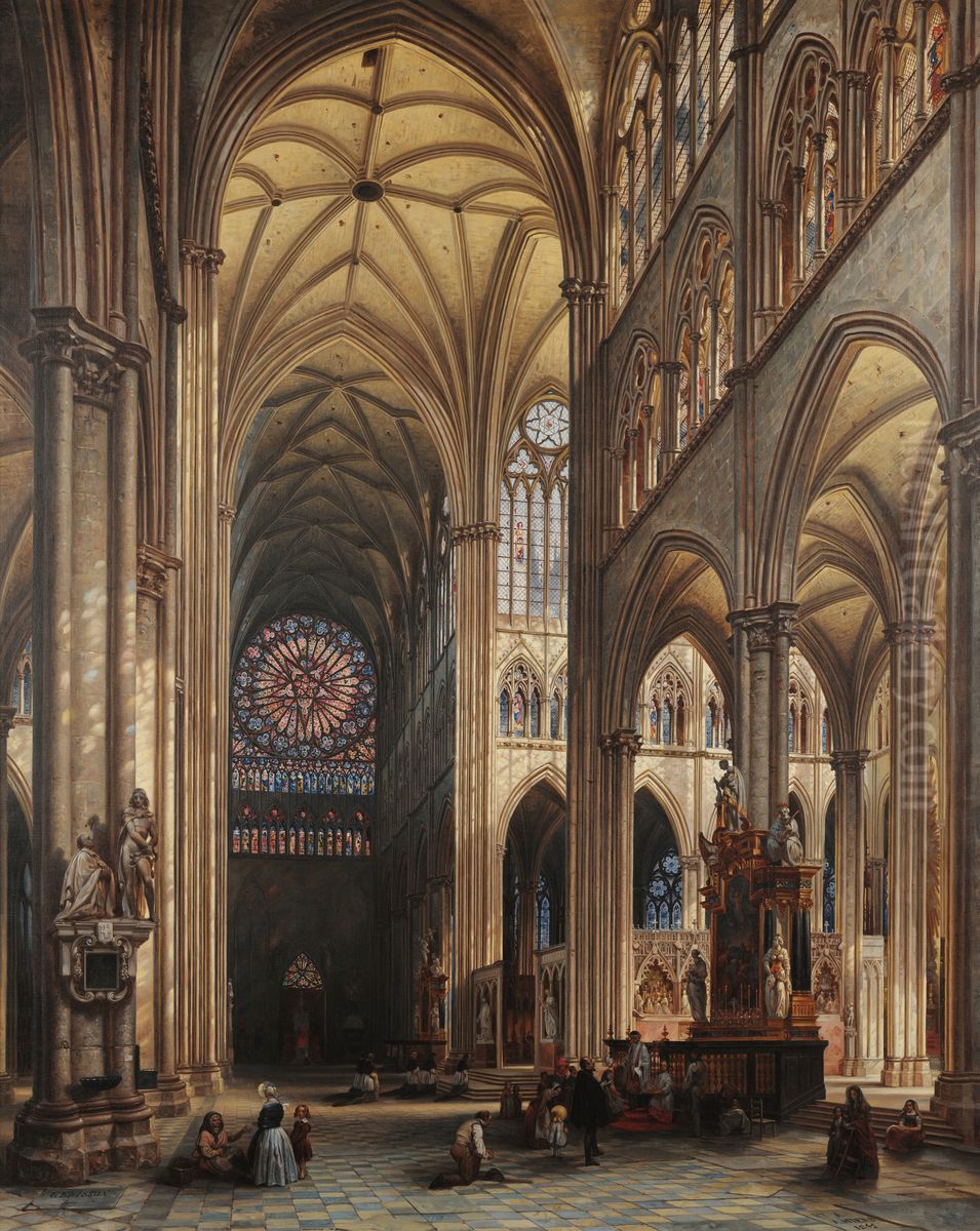 Interior of the Cathedral of Amiens Oil Painting by Jules Victor Genisson