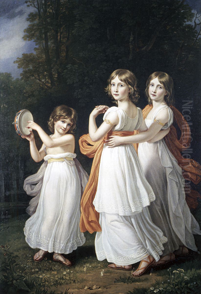 Portrait of the youngest daughters of Maximilian I of Bavaria (Sophie, Marie, and Ludovika) Oil Painting by Joseph Karl Stieler