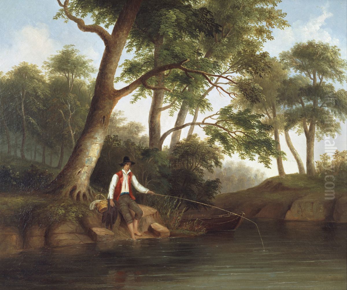 Man Fishing Oil Painting by Robert Seldon Duncanson