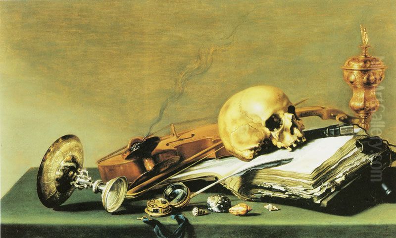 Vanitas still life with skull and beker Oil Painting by Pieter Claesz