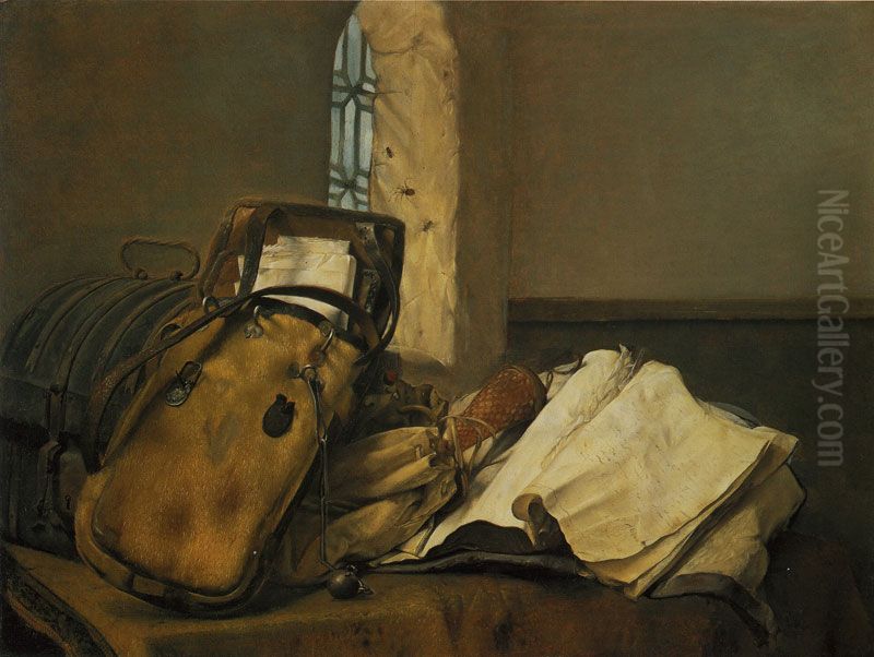 Travel Pouch and Documents on a Table Oil Painting by Paulus Bor