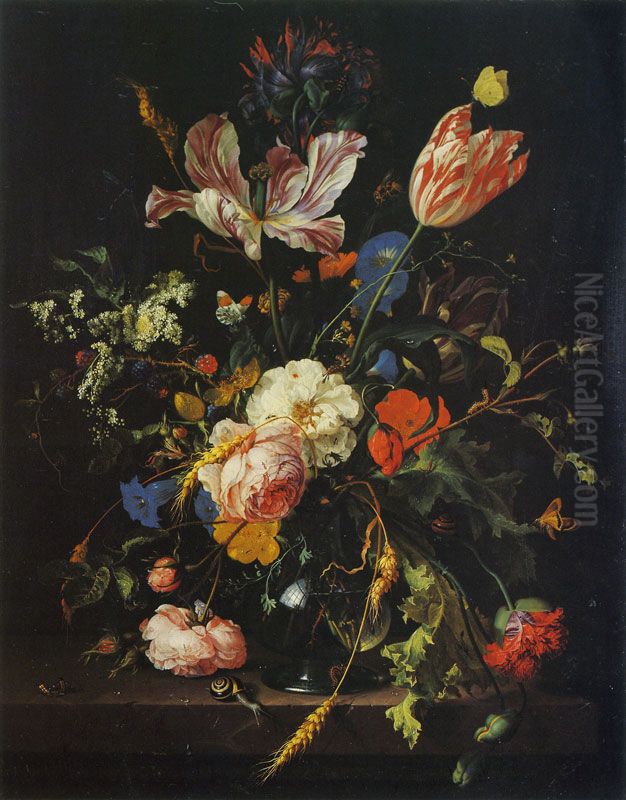 A Vase of Flowers Oil Painting by Jan Davidsz. De Heem