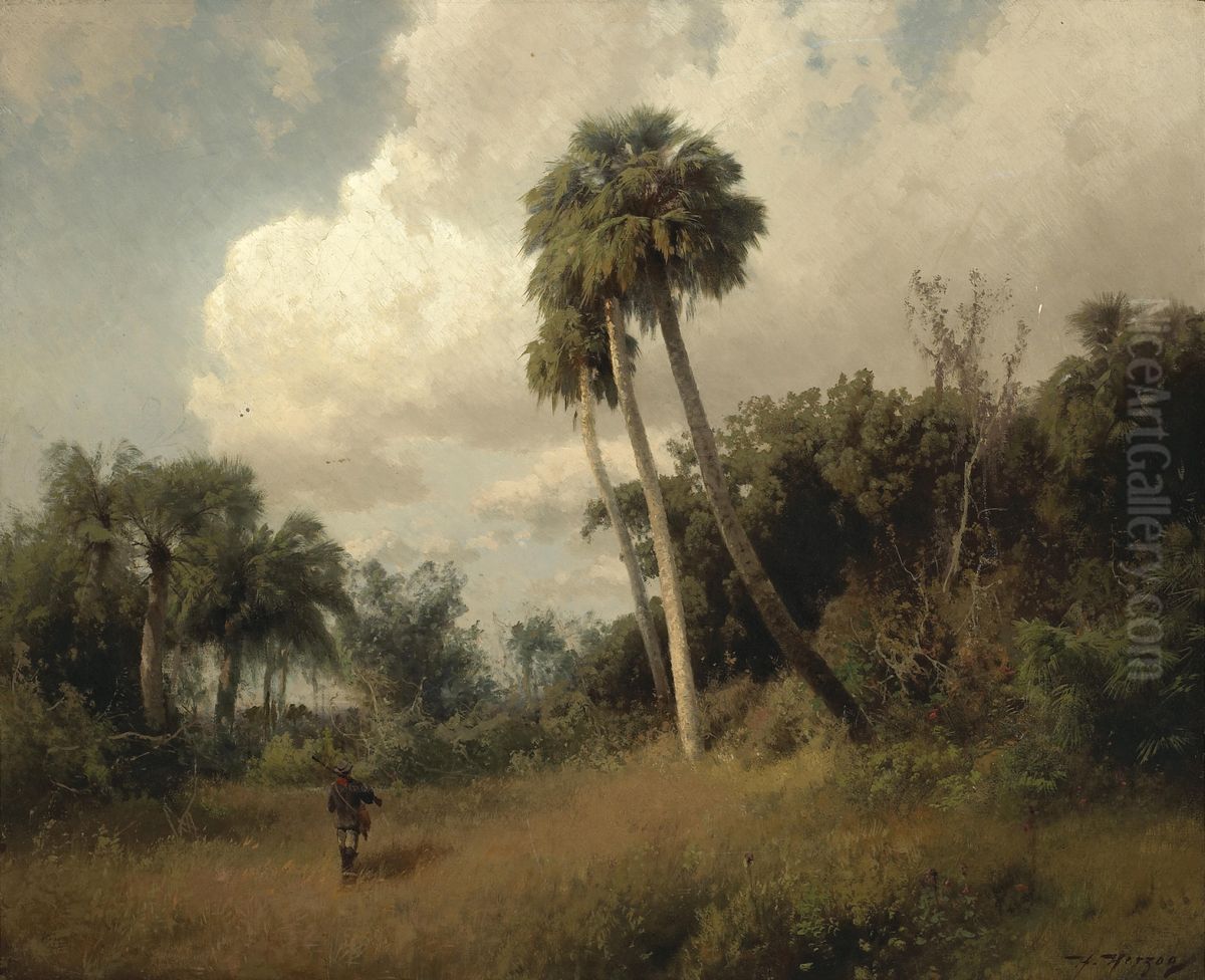 Florida Hammock Clearing with Hunter Oil Painting by Hermann Ottomar Herzog