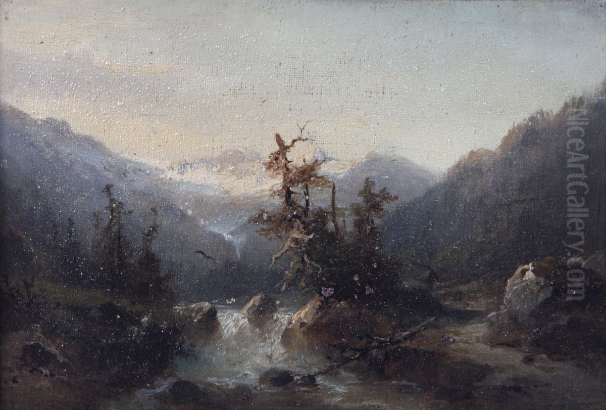 A mountain stream Oil Painting by Hermann Ottomar Herzog