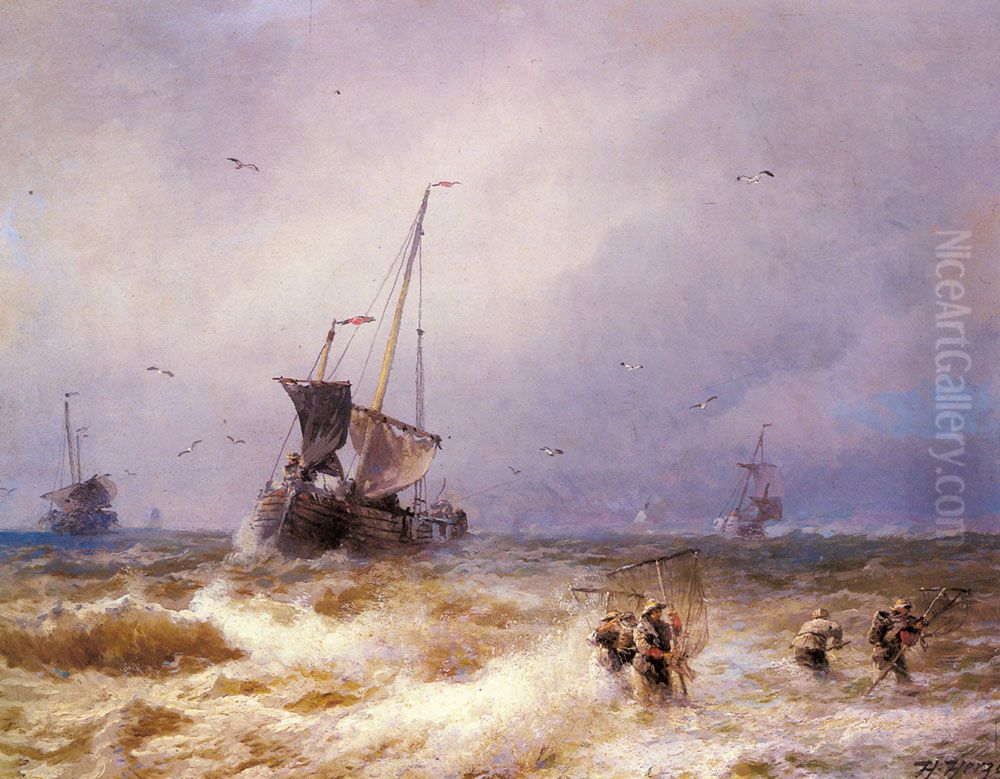 Fishing Scenes Oil Painting by Hermann Ottomar Herzog