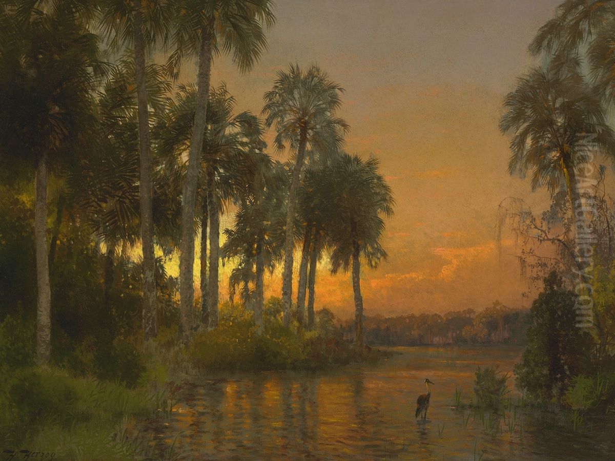 Florida Sunset Oil Painting by Hermann Ottomar Herzog