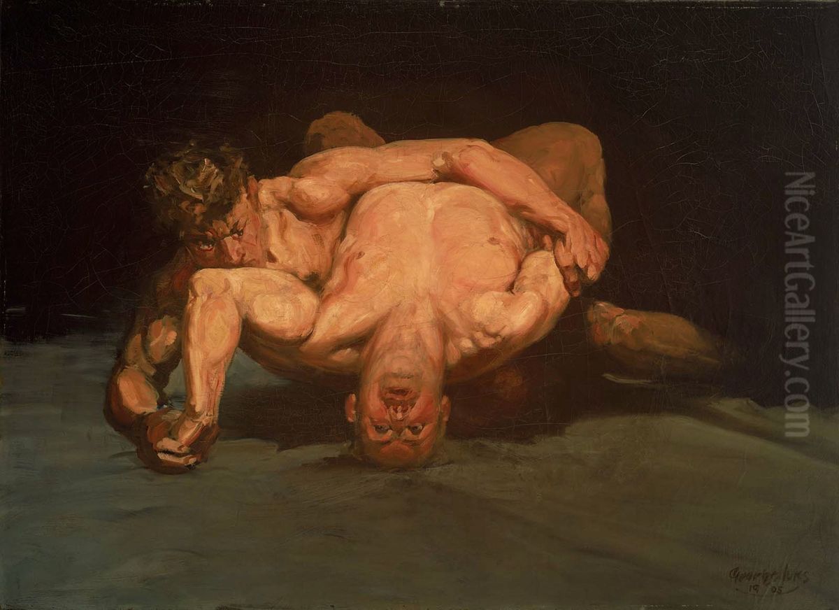 The Wrestlers Oil Painting by George Luks