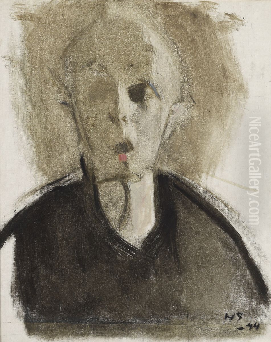 Self-Portrait with Red Spot Oil Painting by Helene Schjerfbeck
