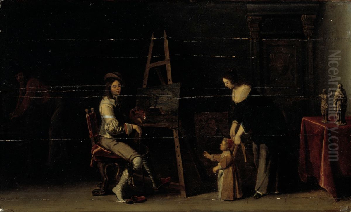 Artist at his studio Oil Painting by Christoffel Jacobsz van der Laemen