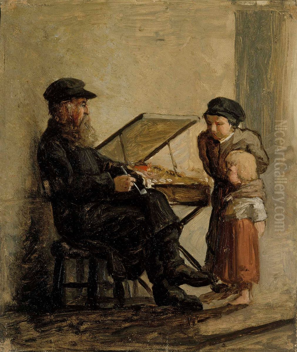 A Russian Salesman of Sweet Cakes at the Helsinki South Harbour Market, sketch Oil Painting by Albert Edelfelt