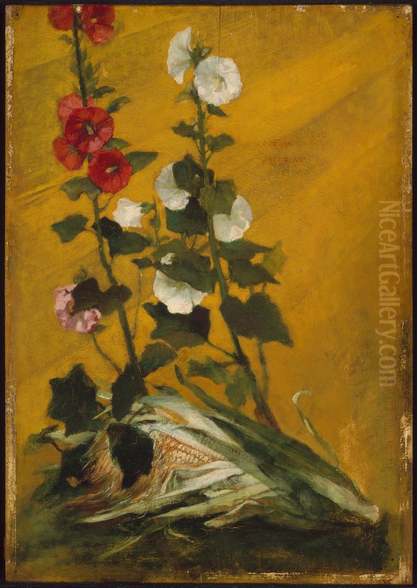 Hollyhocks and Corn (Decorative Panel) Oil Painting by John La Farge