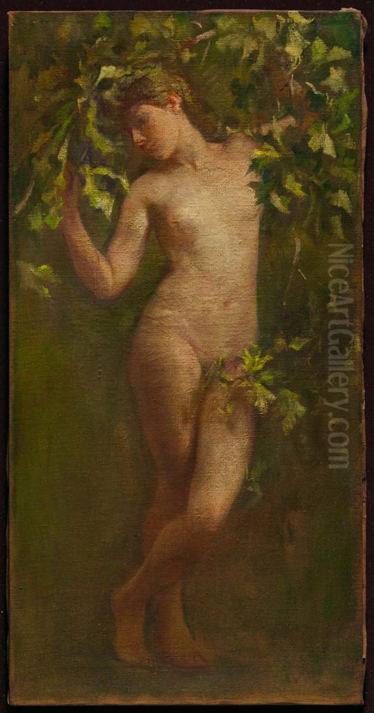 Woman Bending Down Branch (Study for Cornelius Vanderbilt II, House, New York) Oil Painting by John La Farge