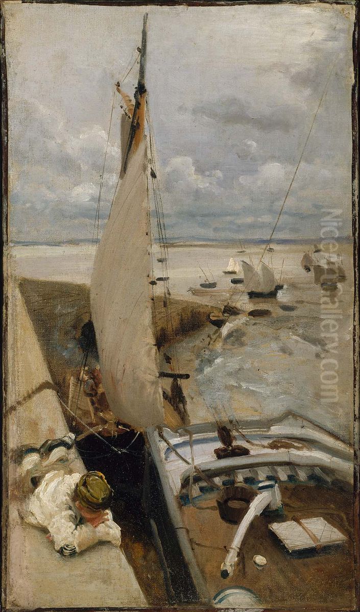 Low Tide at Cancale Harbor Oil Painting by John Singer Sargent