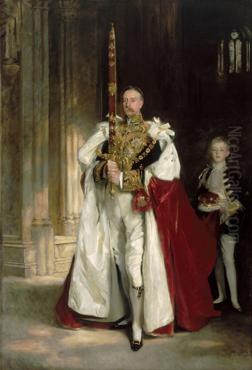 Charles Stewart, Sixth Marquess of Londonderry, Carrying the Great Sword of State at the Coronation of King Edward VII, August, 1902, and Mr. W. C. Beaumont, His Page on That Occasion Oil Painting by John Singer Sargent