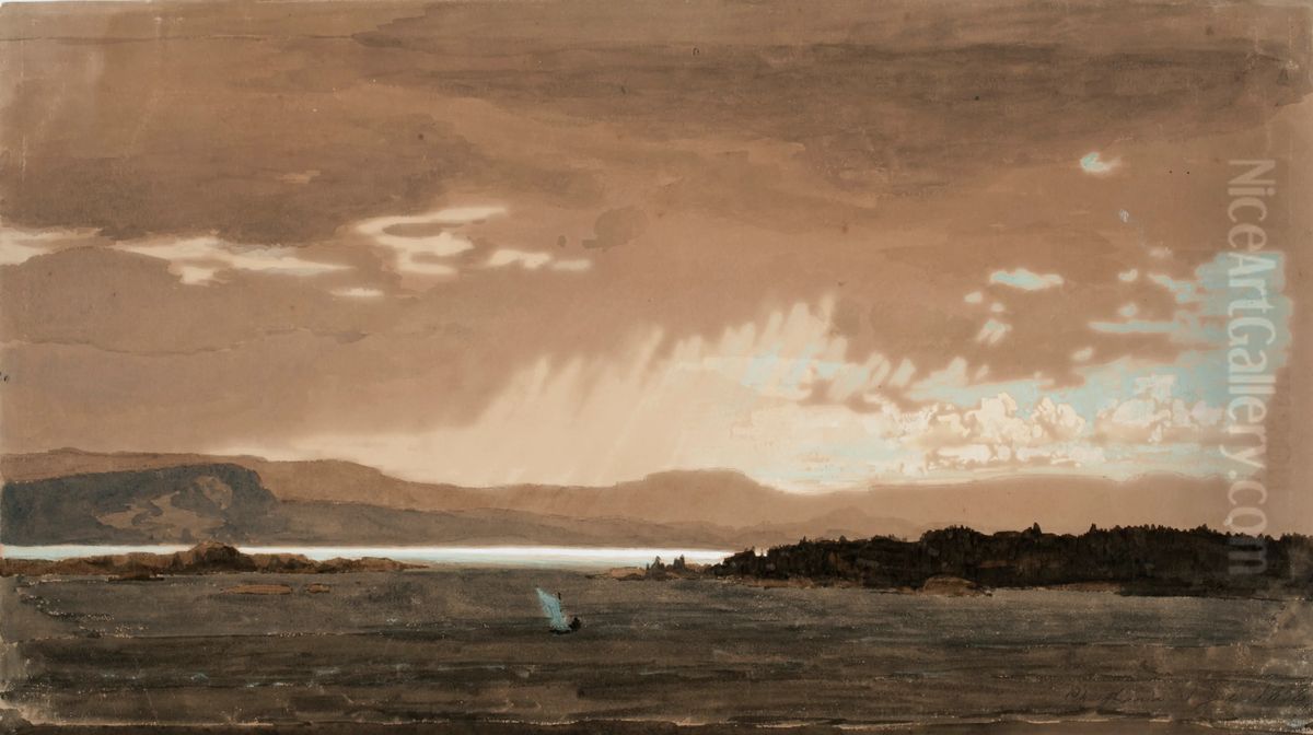 Rain at a fjord nearKristiania Oil Painting by Werner Holmberg