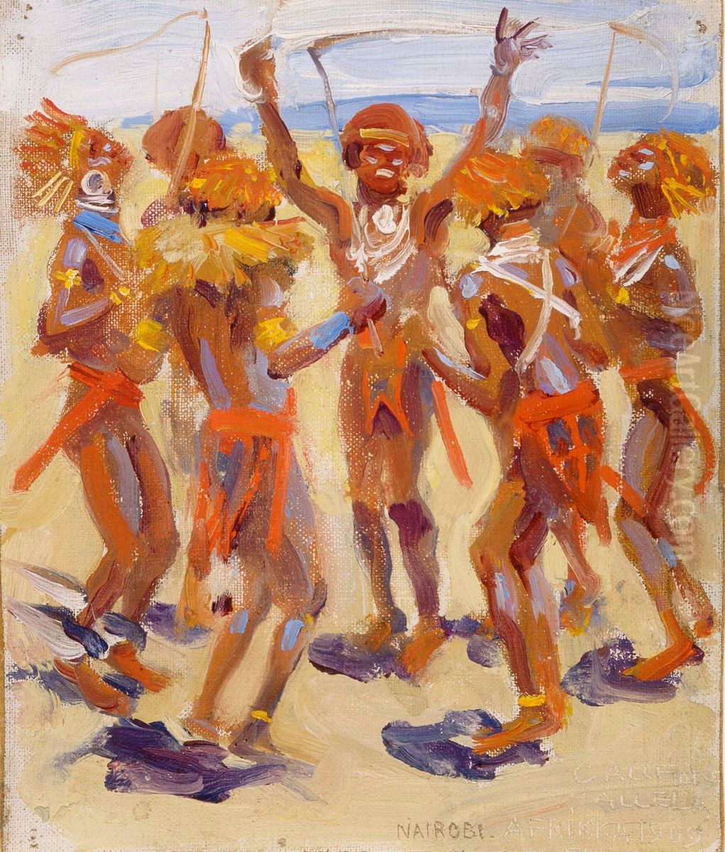 Dancing Kikuyu Warriors Oil Painting by Akseli Valdemar Gallen-Kallela