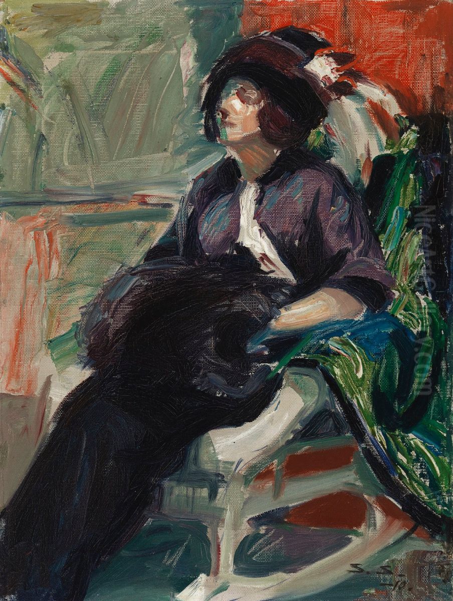 Dam i gungstol Oil Painting by Santeri Salokivi