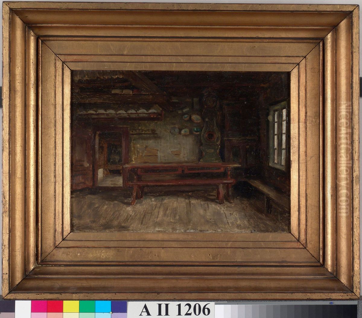 Sisakuva pohjalaisesta talonpoikaistuvasta Oil Painting by Adolf von Becker