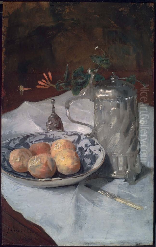 The Delft Plate Oil Painting by J. Alden Weir