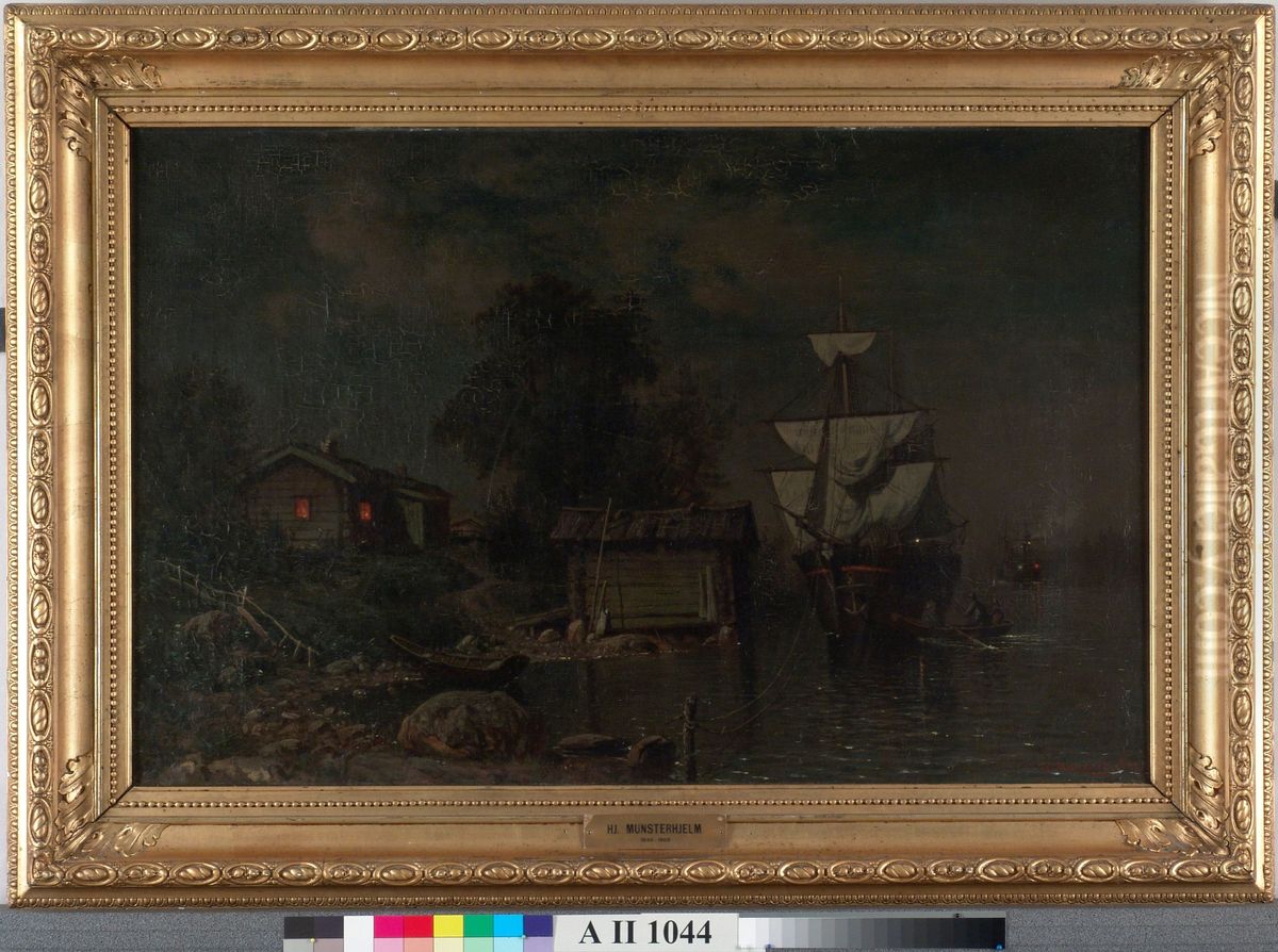 Laivoja kuutamossa Oil Painting by Hjalmar Munsterhjelm