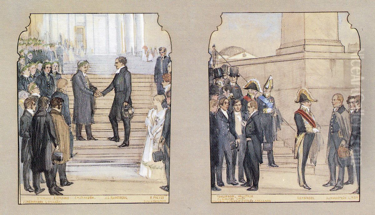 Jubelpromotionen 1840, tavlingsforslag till vaggmalning Oil Painting by Albert Edelfelt