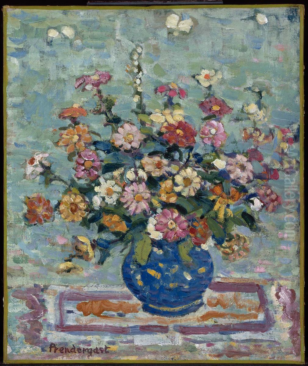Flowers in a Blue Vase Oil Painting by Maurice Prendergast