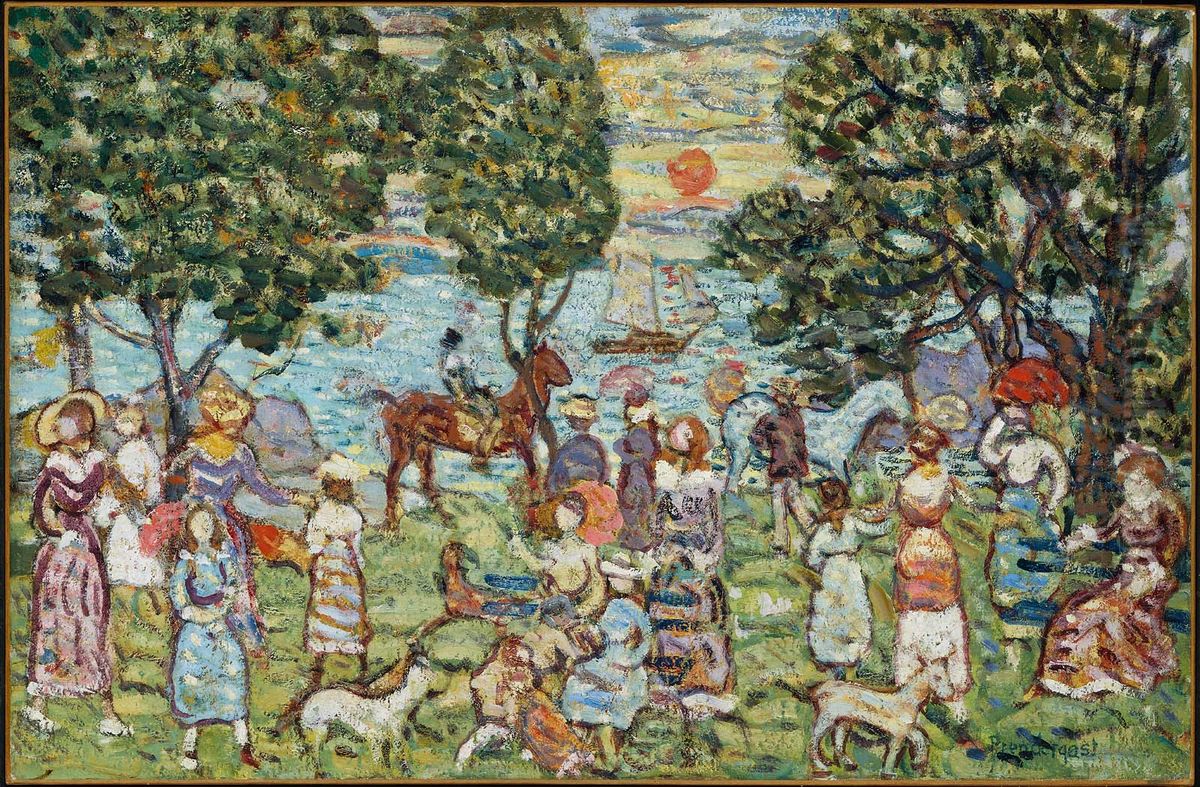 Sunset Oil Painting by Maurice Prendergast