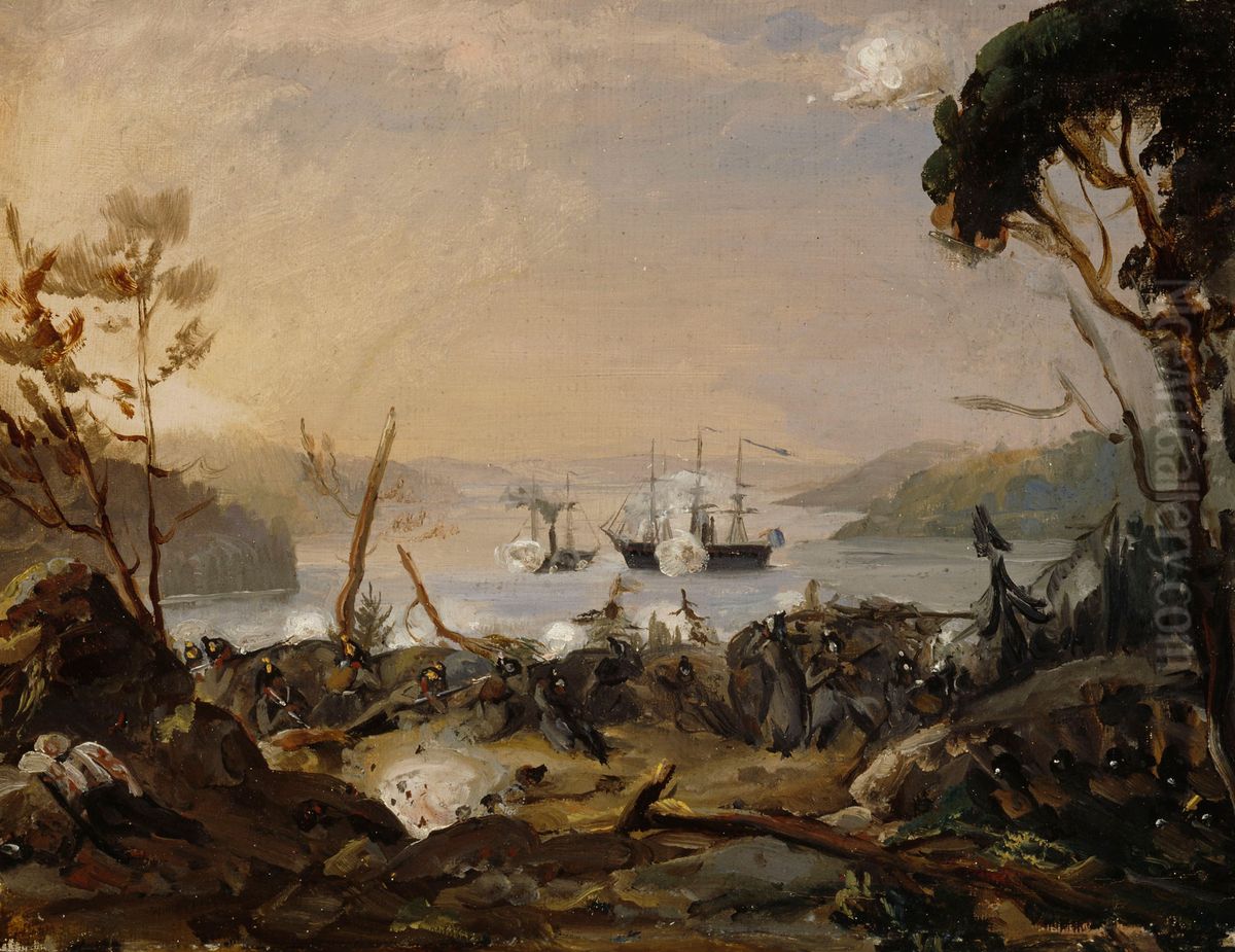 Vakivaltainen tiedustelu Turun seudulla, kohtaus Oolannin sodasta Oil Painting by Robert Wilhelm Ekman