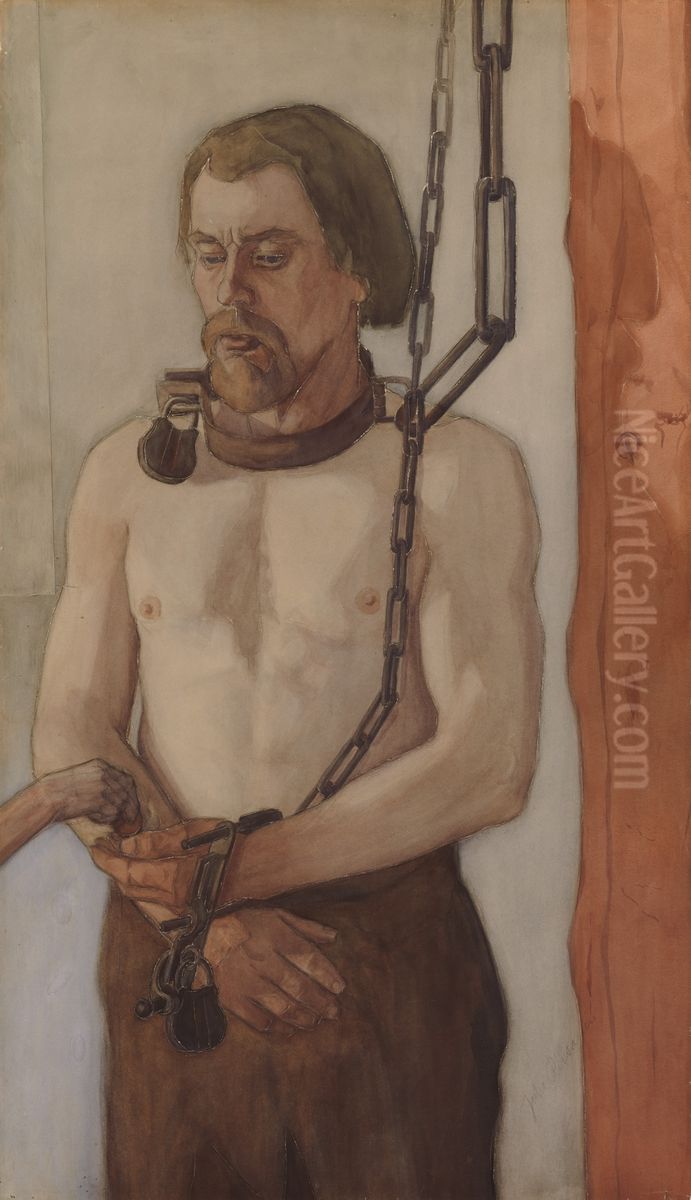 At the Pillory; In Irons Oil Painting by Juho Rissanen