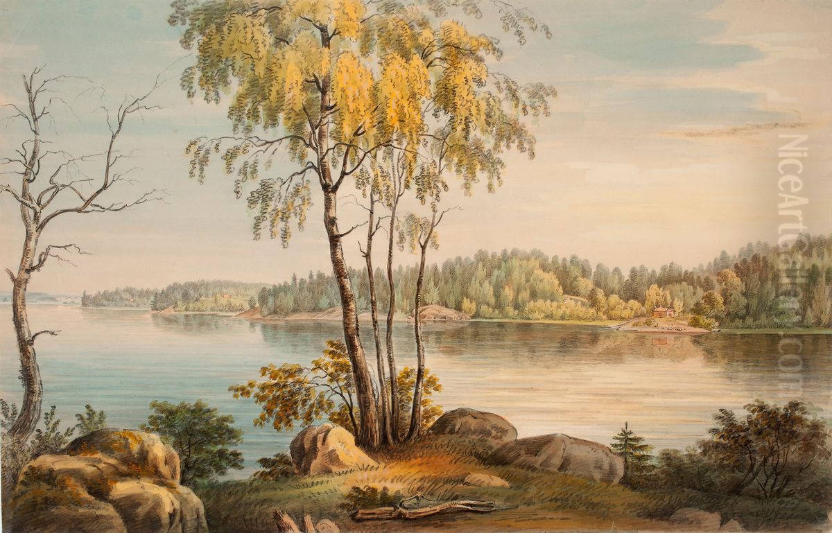Rantamaisema Traskandan kartanon lahelta Oil Painting by Magnus Von Wright