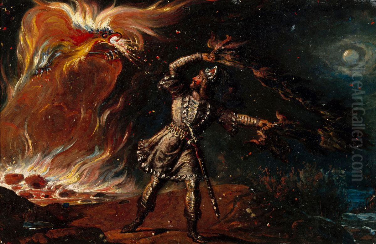Lemminkainen and the Fiery Eagle Oil Painting by Robert Wilhelm Ekman