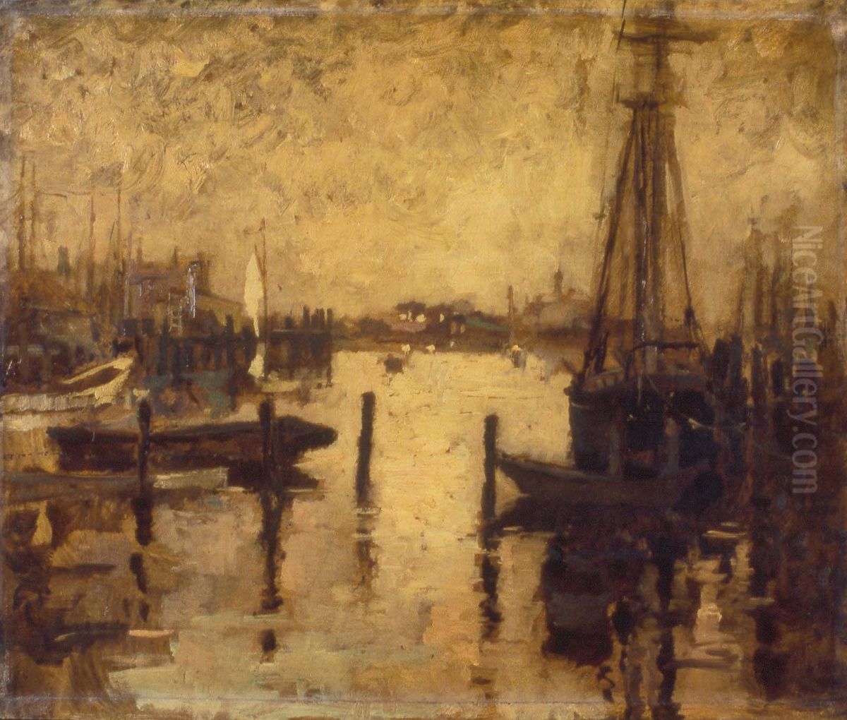 Gloucester Harbor Oil Painting by Sarah W. Whitman