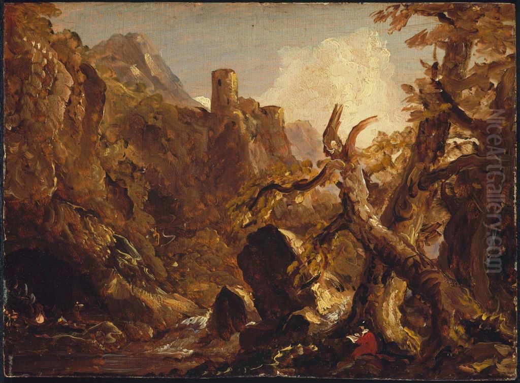 Salvator Rosa Sketching Banditti Oil Painting by Thomas Cole