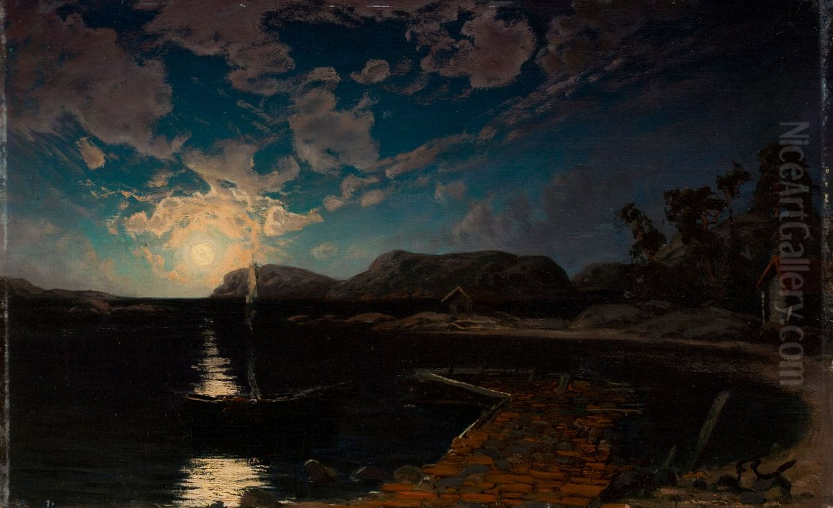 Landscape in Moonlight Oil Painting by Fanny Churberg