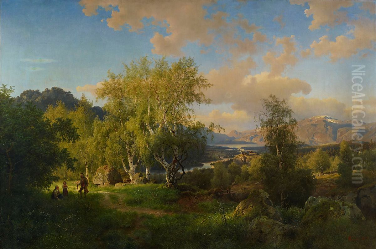 Landskap fran Ringerige Oil Painting by Hans Gude