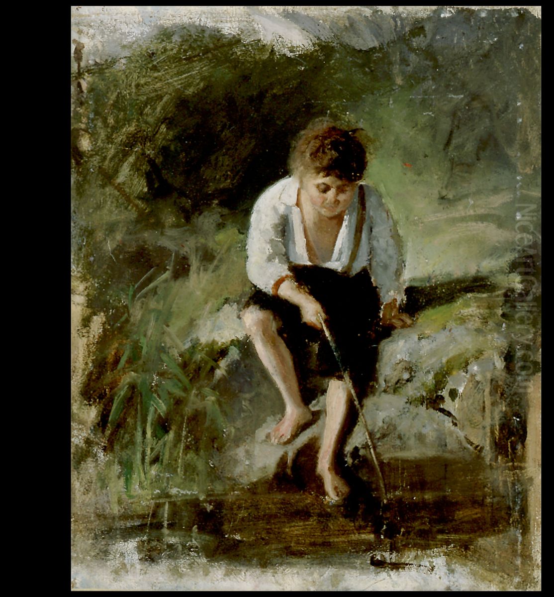 Onkiva poika, harjoitelma Oil Painting by Karl Jansson