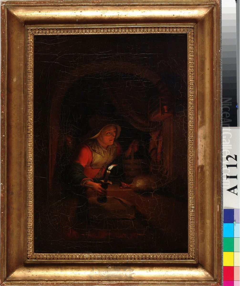 Vanha nainen ja kynttila, kopio Godfried Schalckenin mukaan Oil Painting by Aleksander Laureus