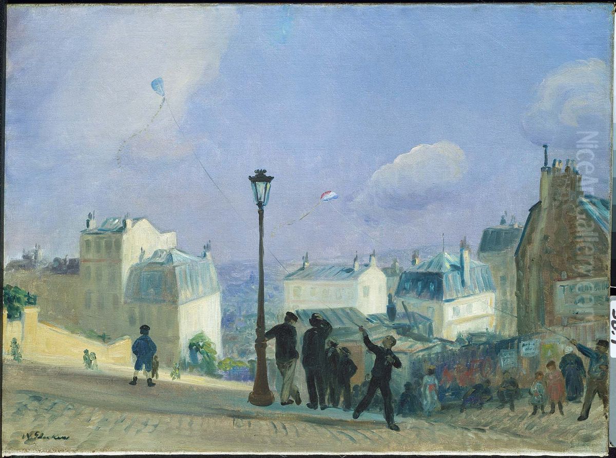 Flying Kites, Montmartre Oil Painting by William James Glackens