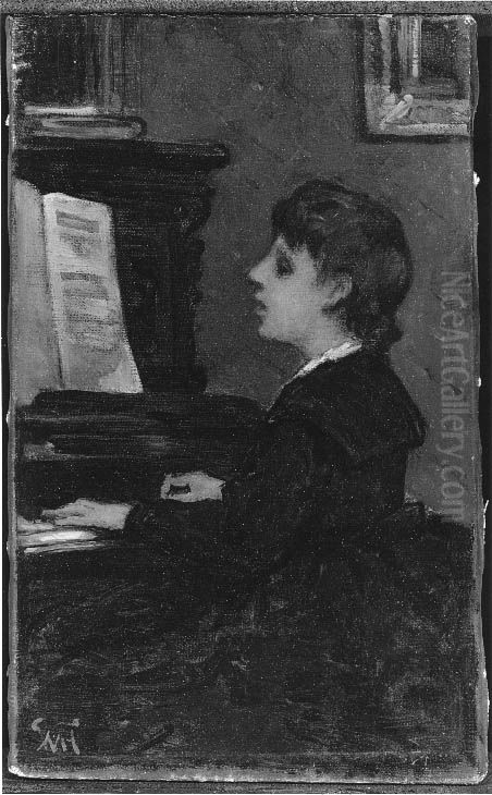 Girl at Piano Oil Painting by William Morris Hunt