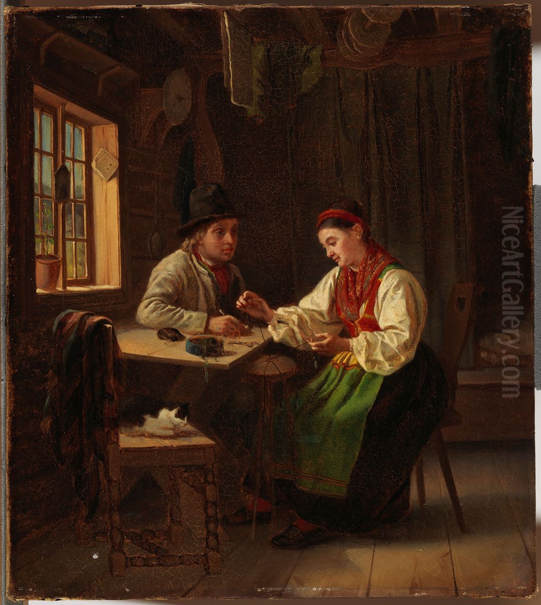 Swedish Folks Oil Painting by Karl Jansson