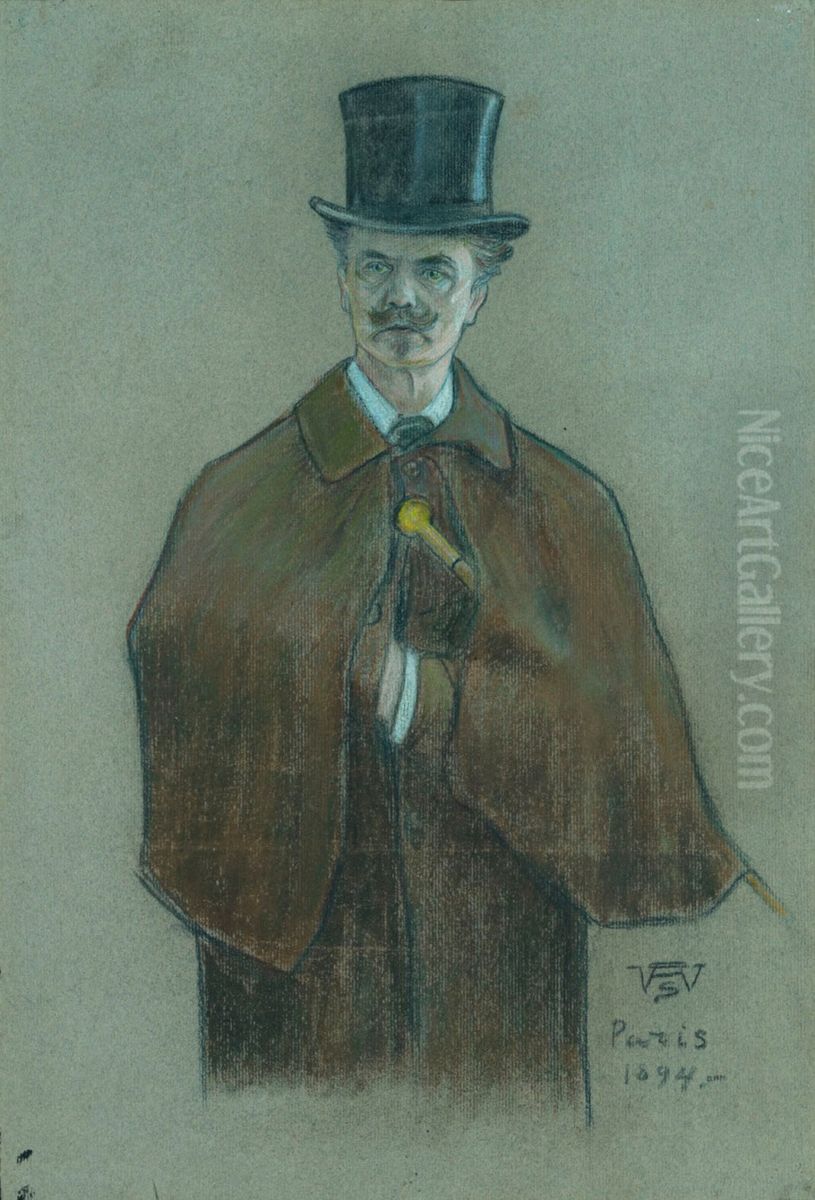 Portratt av August Strindberg Oil Painting by Sigurd Wettenhovi-Aspa