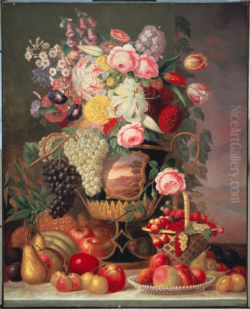 Fruit and Flower Piece Oil Painting by William Sharp