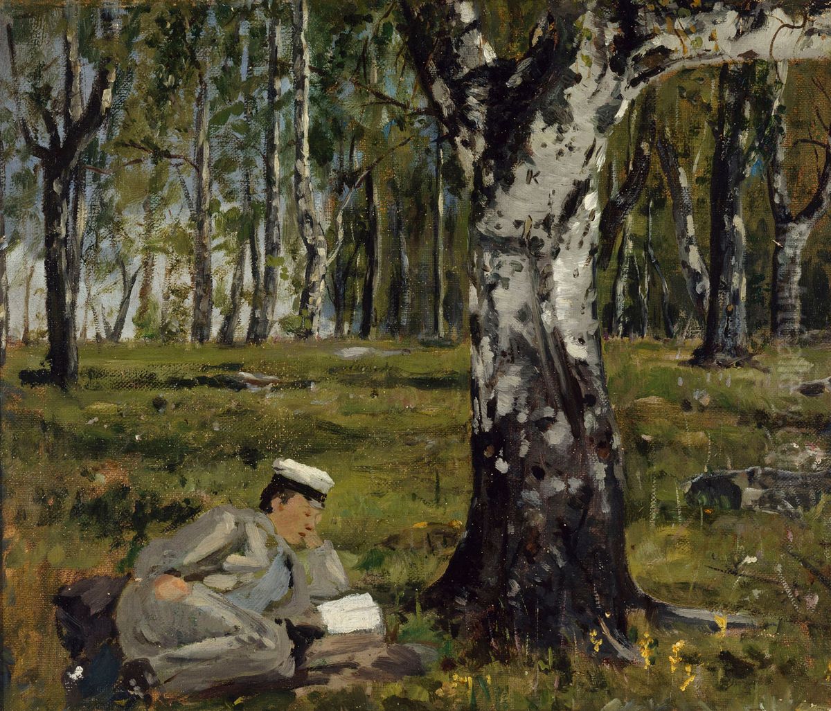 Opintoja luonnossa Oil Painting by Arvid Liljelund