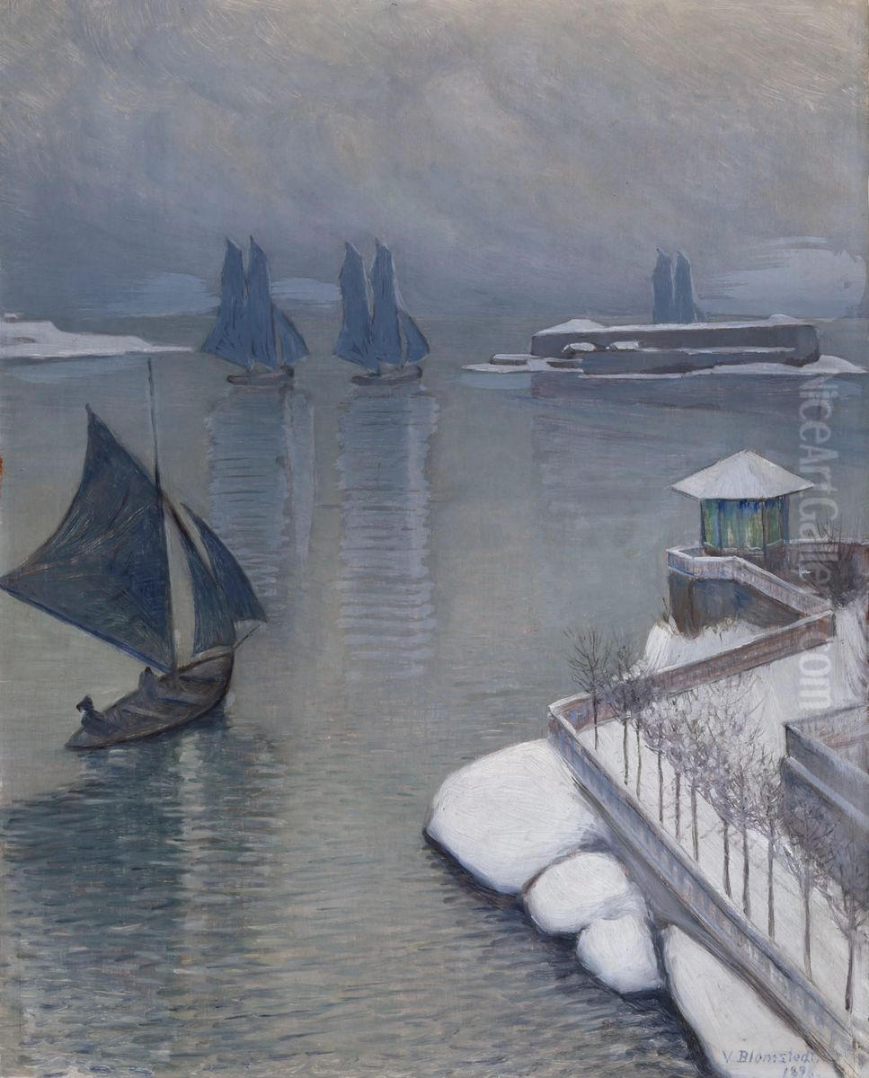 First Snow Oil Painting by Vaino Blomstedt