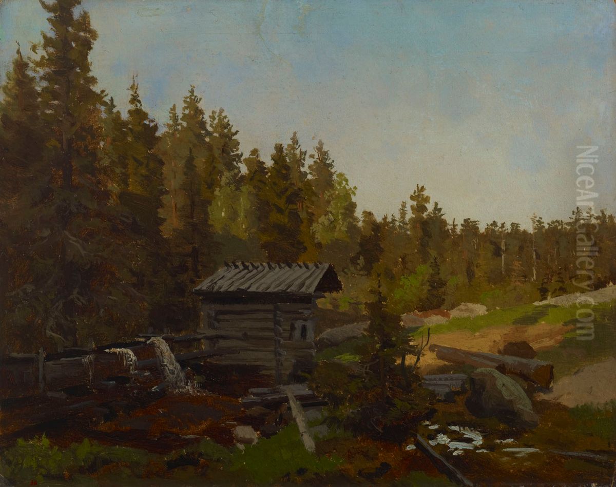 Vesimylly suomalaisessa metsassa Oil Painting by Werner Holmberg