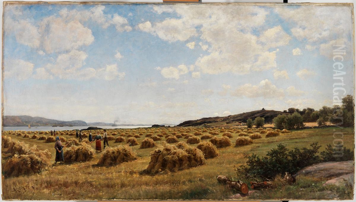 Oat Harvest on theHisingenIsland Oil Painting by Berndt Lindholm